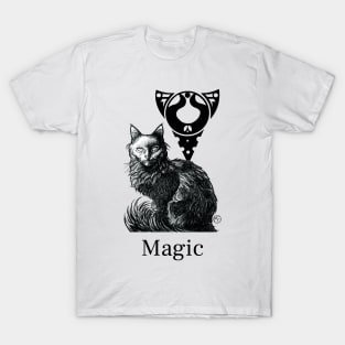 Magic Black Cat - Black Outlined Version - Magic Quote T-Shirt